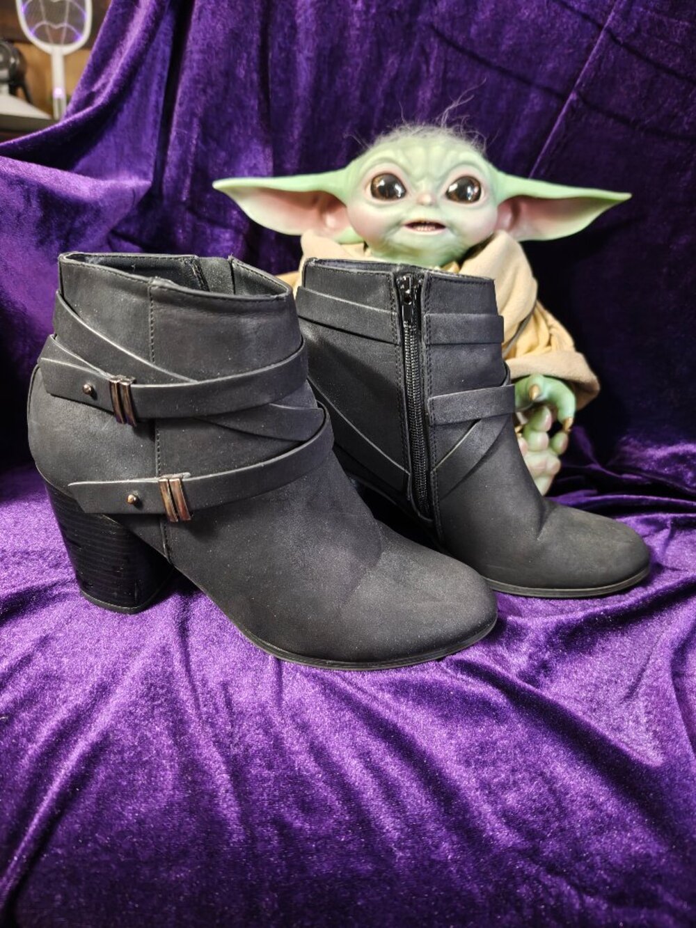 Soda Black Strappy Boots - Size 10M